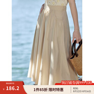 茵曼（INMAN）休閑半身裙2025夏女裝新款松緊高腰寬松A字小個(gè)子中長(zhǎng)白半裙子 淺卡其 M