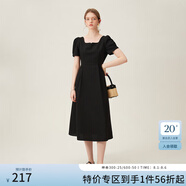 范思藍(lán)恩法式復(fù)古方領(lǐng)連衣裙女夏季赫本風(fēng)氣質(zhì)顯瘦裙子24FS12025 黑色 M