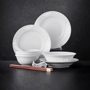 景德鎮（jdz）陶瓷玲瓏碗盤(pán)餐具整套家用簡(jiǎn)約白瓷餐具新婚禮物碗筷玉牡丹16頭