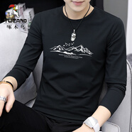 啄木鳥(niǎo)（TUCANO）春秋季長(cháng)袖t恤男士純棉圓領(lǐng)潮流休閑秋衣服男裝秋天薄款長(cháng)衫體恤 黑色 9057 M