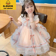 G.DUCKKIDS女童洛麗塔公主裙夏季洋氣可愛女寶寶洋裝連衣裙小童生日禮服裙子 粉紅色 100 cm