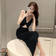 迷人2025夏季歐美簡(jiǎn)約裙女設計感性感 黑色 均碼