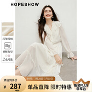 紅袖甜美垂感連衣裙2025春季新款女裝波西米亞風收腰木耳邊領雪紡長裙 本白3001 S