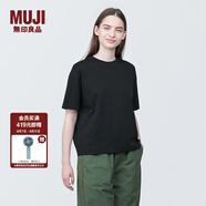 無印良品（MUJI）女式 天竺編織圓領(lǐng)短袖T恤上衣打底衫女款內(nèi)搭多巴胺女裝 黑色BB2P6C4S L (165/88A)
