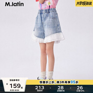 馬·拉丁（M.Latin）/【商場同款】童裝兒童褲子年夏新款女大童花卉牛仔短褲 牛仔淺藍 140cm