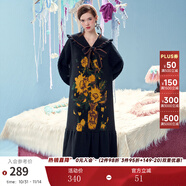 兩三事復(fù)古長(zhǎng)袖針織連衣裙秋冬新款超長(zhǎng)黑色慵懶毛織長(zhǎng)裙焰葵之浴 黑色 M