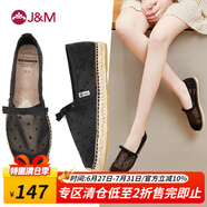 快樂瑪麗J&M 漁夫鞋女士單鞋子2022夏季新款平底透氣松糕瑪麗珍英倫風(fēng)黑色低跟休閑鏤空網(wǎng)面鞋 黑色 35 225mm