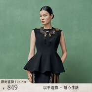 生活在左復(fù)古襯衣優(yōu)雅氣質(zhì)立體收腰顯瘦2025夏秋新款無袖上衣女 黑色 L