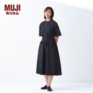 無(wú)印良品（MUJI）女式 涼感 短袖襯衫連衣裙女裝裙子純棉25年夏季長(zhǎng)裙涼感物語(yǔ) 黑色 L (165/88A)
