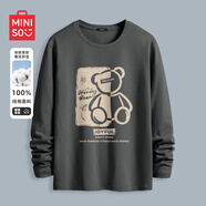 名創(chuàng  )優(yōu)品（MINISO）長(cháng)袖t恤男春秋季寬松休閑百搭純棉打底衫簡(jiǎn)約百搭圓領(lǐng)男裝上衣服 深灰(哈尼熊) XL 180(體重140-160斤左右)