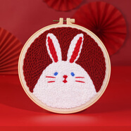 diy刺繡俄羅斯戳戳繡毛線繡手工刺繡材料包套裝DIY創(chuàng)意墩繡戳繡裝 褐色 長耳朵兔材料包