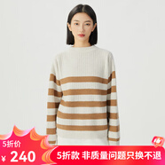 哥弟真的好（GIRDEAR）女裝圓領(lǐng)寬松條紋純羊毛針織衫毛衣女A301432 米棕條 L (4碼)