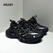 AGLKE品牌黑曜石老爹鞋男潮牌夏季增高跑鞋星星鞋百搭黑色休閑運(yùn)動鞋男 黑色 單層 35 女碼