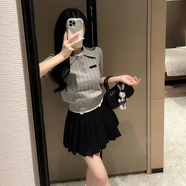 丹德蘭學(xué)院風(fēng)假兩件上衣女2025新款韓版寬松顯瘦polo領(lǐng)短袖學(xué)生-7065 灰色 M （105-125斤）