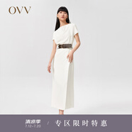 OVV【愛(ài)情而已同款】OVV2022春夏新款女裝緞面堆堆領(lǐng)短袖連衣裙 米白15 XL