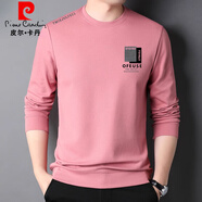 皮爾卡丹（pierre cardin）圓領(lǐng)絲光棉長袖T恤男中年爸爸秋裝上衣韓版衛(wèi)衣粉色體恤打底衫薄 粉色 M 165