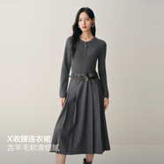 太平鳥【商場(chǎng)同款】羊毛混紡針織拼接連衣裙女miu系長(zhǎng)袖A1FAF3512 黑灰色 XS 150