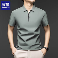 羅蒙（ROMON）夏季男士中年錦氨無痕短袖T恤拉鏈翻領(lǐng)半袖體恤純色polo衫 HH2510豆綠 L 110-130斤
