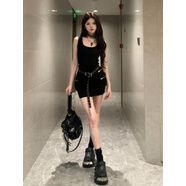 燦沛包臀裙美式辣妹黑色工裝無袖背心連衣裙女夏季修身性感掐腰裙 黑色短裙【優(yōu)質(zhì)版】 S