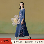 生活在左2025夏季新品純棉提花不規(guī)則拼接連衣裙女 藍色 M