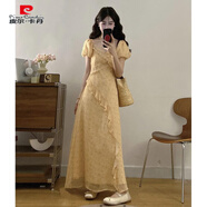 皮爾卡丹超好看黃色荷葉邊短袖連衣裙女2025夏季大碼胖mm法式遮胯雪紡長(zhǎng)裙 圖片色連衣裙【絕美甜辣/海邊度 L (100-120斤)