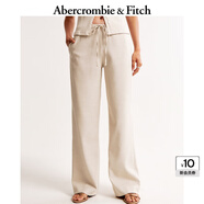 ABERCROMBIE & FITCH女裝24春秋款辣妹氣質(zhì)通勤百搭松緊腰闊腿西裝褲KI156-4387 淺燕麥色 XXS 150/60A 短版