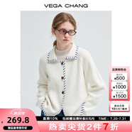 VEGA CHANG毛針織衫女2025年秋冬新款手工穿線撞色冰島藍毛衣開衫 溫柔米白 S