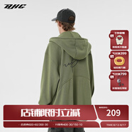 BJHG不計后果春秋簡(jiǎn)約刺繡加絨開(kāi)衫連帽衛衣男潮牌歐美風(fēng)寬松情侶外套 軍綠色 XL