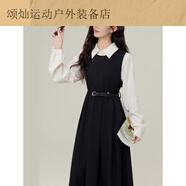 蕉京法式學(xué)院風(fēng)正式場(chǎng)合教資面試穿搭兩件套襯衫連衣裙套裝女秋 黑色套裝 配腰帶 L