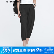 S.DEER圣迪奧女裝松緊拼接壓褶插袋九分褲S22260823 黑色/91 S/160