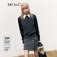 MO&Co.毛衣針織衫山羊絨復古麻花絞花撞色插肩袖紅色摩安珂 深花灰色 S 160