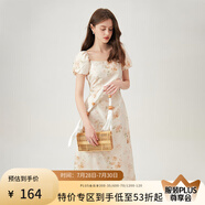 范思藍(lán)恩國風(fēng)抽象花卉印花連衣裙2024夏季新款收腰通勤裙子12959 米杏色 XS