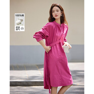 德瑪納【設計感多層綁帶】春秋氧氣純棉圓領直筒小個子氣質女式連衣裙