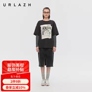 URLAZH商場同款2025春季新款假兩件印花拼接圓領(lǐng)長袖T恤女 碳灰色 L