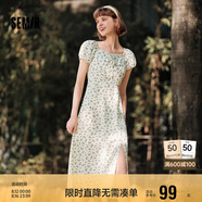 森馬（Semir）連衣裙女開叉泡泡袖中長裙夏方領雪紡碎花裙浪漫109324114014