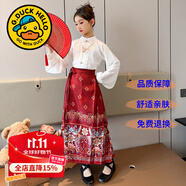 G.DUCKKIDS童裝漢服女童夏裝套裝兒童馬面裙一片式唐裝中國風(fēng)女大童裙子春秋 鳳凰款紅色馬面裙套裝【春秋款】 160 尺碼13~14歲【150-160cm】cm