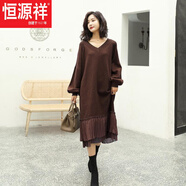 恒源祥秋冬季毛衣裙女韓版雪紡拼接寬松大碼針織衫連衣裙中長(cháng)款過(guò)膝套頭 咖啡色今年流行的輕奢品牌 XL
