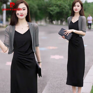 皮爾卡丹（pierre cardin）夏季配吊帶裙的小外搭披肩短款網(wǎng)紗冰絲開(kāi)衫簡(jiǎn)約百搭防曬罩衫坎肩 灰色[中袖開(kāi)衫] L [建議100-120斤]
