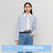 樂町時尚亮片毛邊設(shè)計短外套23秋新款甜美可愛彩扣小香風(fēng)外套 嬰兒藍(lán)（現(xiàn)貨） M