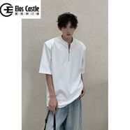 愛洛斯汀堡（Elos Castle）cleanfit白色墊肩短袖男生夏季半拉鏈T恤小眾設(shè)計感男模穿搭半袖 白色 M