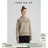 茶·愫【手作鉤織】puretea茶愫鏤空半高領(lǐng)毛衣女套頭針織羊毛2024秋新 淺杏 M