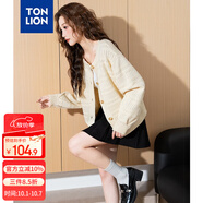 唐獅（TonLion）2024女圓領(lǐng)凈色鏤空開(kāi)衫毛線(xiàn)衫 白杏色 M 