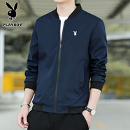 花花公子（PLAYBOY）夾克男春秋季外套立領(lǐng)外衣新款休閑寬松日常純色百搭休閑棒球服 2030公版深藍(lán) 2XL -(140斤-160斤)
