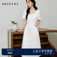 詩(shī)凡黎（'SEIFINI）詩(shī)凡黎短袖連衣裙2025春新款泡泡袖收腰顯瘦赫本風(fēng)浪漫氣質(zhì)公主裙 本白色 M