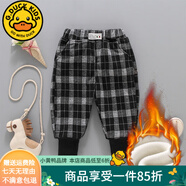 G.DUCKKIDS童裝女童褲子秋冬兒童加絨褲子女寶寶加厚保暖格子運動褲男孩靴褲 黑白格 90碼建議身高80-90cm1歲半-2歲