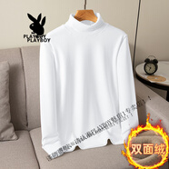 花花公子（PLAYBOY）重磅高領(lǐng)打底衫雙面德絨t恤男長袖內(nèi)搭加絨保暖體恤秋衣 雙面絨白色 S