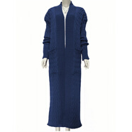 HUALIN FASHION2025秋冬歐美女裝大碼長袖長款毛衣外套 藏青色 4XL