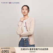 TOMMY HILFIGER【復(fù)古絞花】春秋季女裝純棉肌理感圓領(lǐng)內(nèi)搭打底衫開(kāi)衫針織衫毛衣 【撞色絞花開(kāi)襟】-  米白色NM6 XS （推薦：100斤以下）