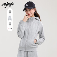 MJ STYLE收腰連帽衛衣外套女裝2026年春秋新款小個(gè)子純色修身拉鏈開(kāi)衫上衣