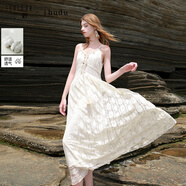 三彩2025夏季新款蕾絲吊帶裙貝殼A字裙長(cháng)裙度假波西米亞女